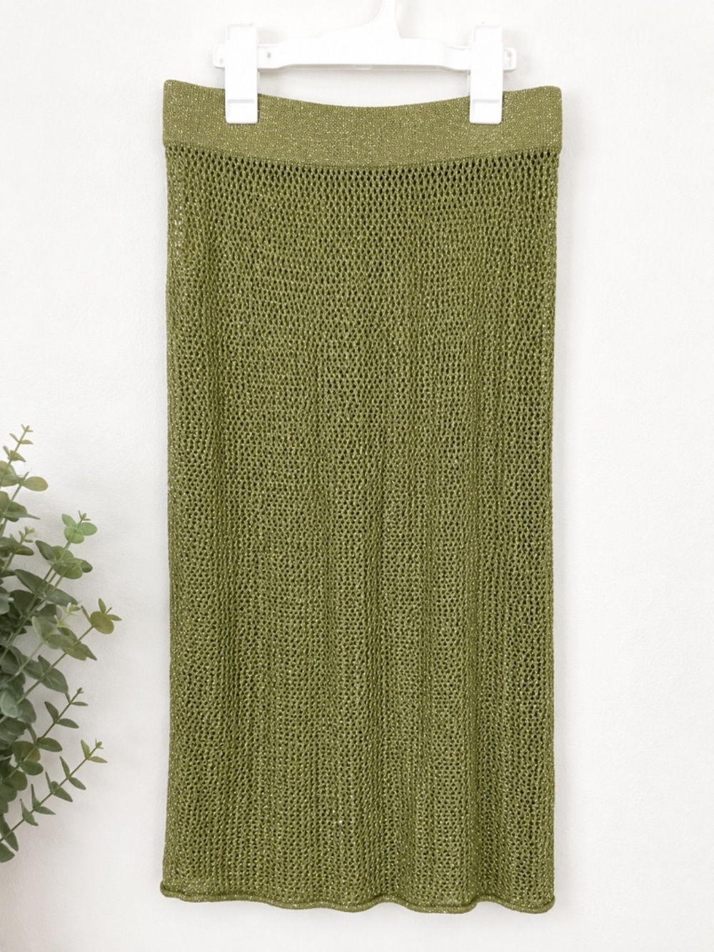 Future Collective Olive Green Shimmer Knit Midi Skirt